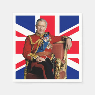 Guardanapo De Papel Rei Charles III com bandeira britânica