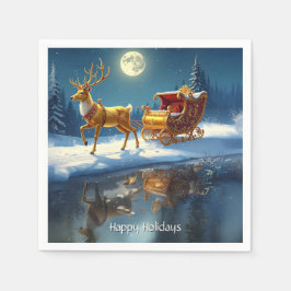 Guardanapo De Papel Reindeer Christmas Sleigh Holiday Napkin
