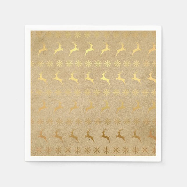 Guardanapo De Papel Reindeer de folha de ouro de Natal e Floco de neve (Frente)