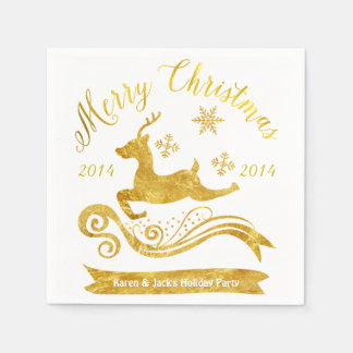Guardanapo De Papel Reindeer Dourado Elegante e Snowflake Cocktail Nap