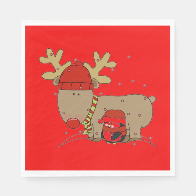 Guardanapo De Papel Reindeer e Penguin (Frente)