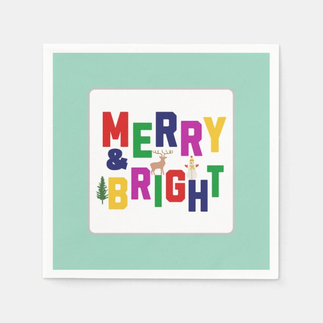 Guardanapo De Papel Reindeer feliz e pinheiro brilhante Snowman (Frente)