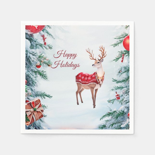 Guardanapo De Papel Reindeer Holiday Paper Napkin (Frente)