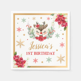 Guardanapo De Papel Reindeer primeiro aniversario de Natal Red Winter 