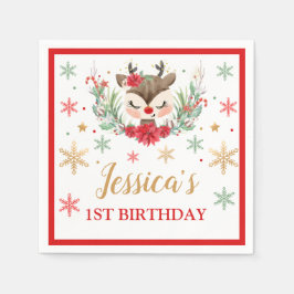 Guardanapo De Papel Reindeer primeiro aniversario de Natal Red Winter 