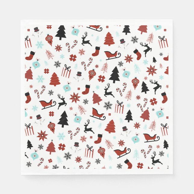 Guardanapo De Papel Reindeer Sleigh Christmas Pine Trees (Frente)