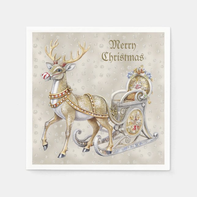 Guardanapo De Papel Reindeer Sleigh Holiday Napkin (Frente)