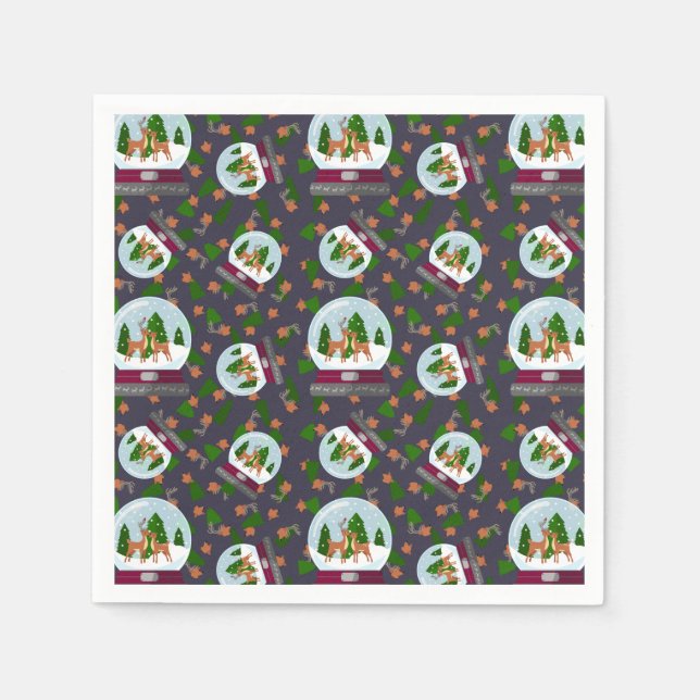 Guardanapo De Papel Reindeer Snow Globes (Frente)