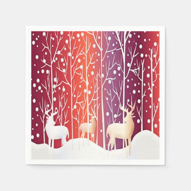 Guardanapo De Papel Reindeer Snowy Holiday Paper Napkin (Frente)