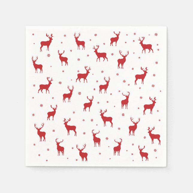 Guardanapo De Papel Reindeer Stag Pattern Red Holiday (Frente)