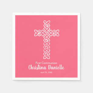 Guardanapo De Papel Religiosa Cruz Branca Rosa Brilhante 1rua Comunhã