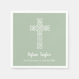 Guardanapo De Papel Religioso da Primeira Comunhão Verde da Cruz Branc