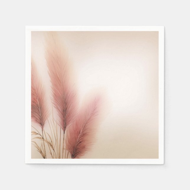 Guardanapo De Papel Relva Pampas Rosa Casamento Boêmio Boho (Frente)