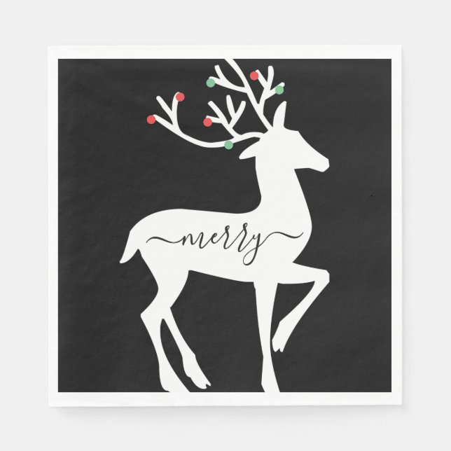 Guardanapo De Papel Rena de Natal Alegre Papel Preto (Frente)