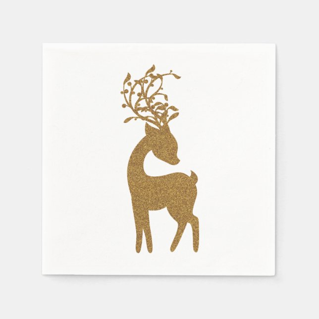 Guardanapo De Papel Rena de Natal com Brilho Dourado (Frente)