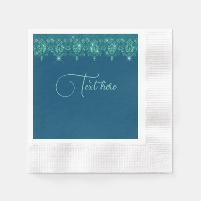 Guardanapo De Papel Renda azul turquesa elegante brilho   (Frente)