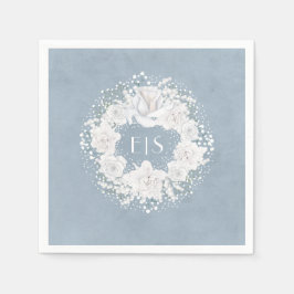 Guardanapo De Papel Respiração do bebê White Floral e Azul empoeirado