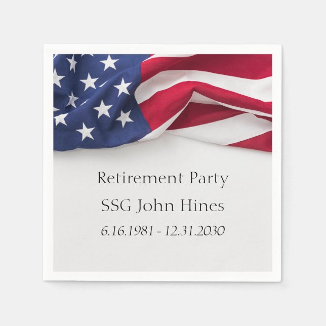 Guardanapo De Papel Retirement Party USA Flag Military Name Rank (Frente)
