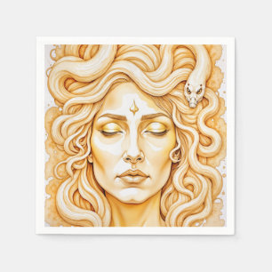 Guardanapo De Papel Retrato da Deusa Antiga Medusa em Amarelo Rico