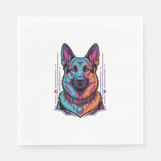 Guardanapo De Papel Retrato de Cachorro Neon Gravura Vintage Gráfico_1