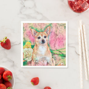 Guardanapo De Papel Retrato de Cão Verde Rosa Chihuahua