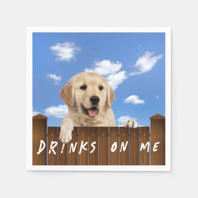 Guardanapo De Papel Retriever de ouro em uma cerca (Frente)