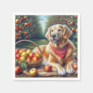 Guardanapo De Papel Retriever De ouros No Pomar De Maçã