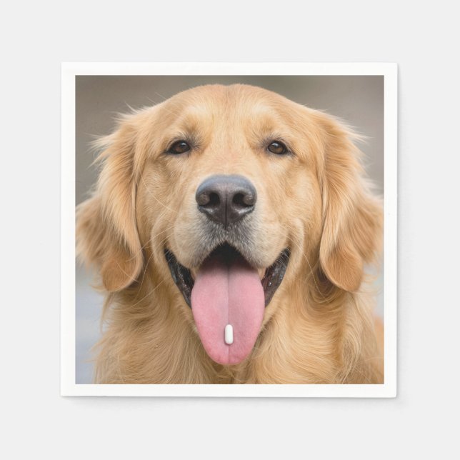Guardanapo De Papel Retriever Dourado com um Comprimido (Frente)