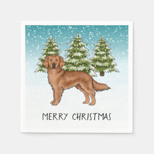 Guardanapo De Papel Retriever Dourado Vermelho Natal Inverno Azul
