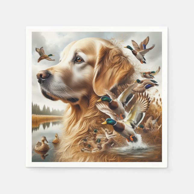 Guardanapo De Papel Retriever ouro Com Patos Alardes (Frente)