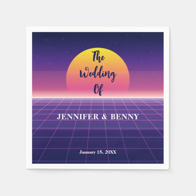 Guardanapo De Papel Retro 80s Casamento Sunset Neon Purple Synthwave (Frente)
