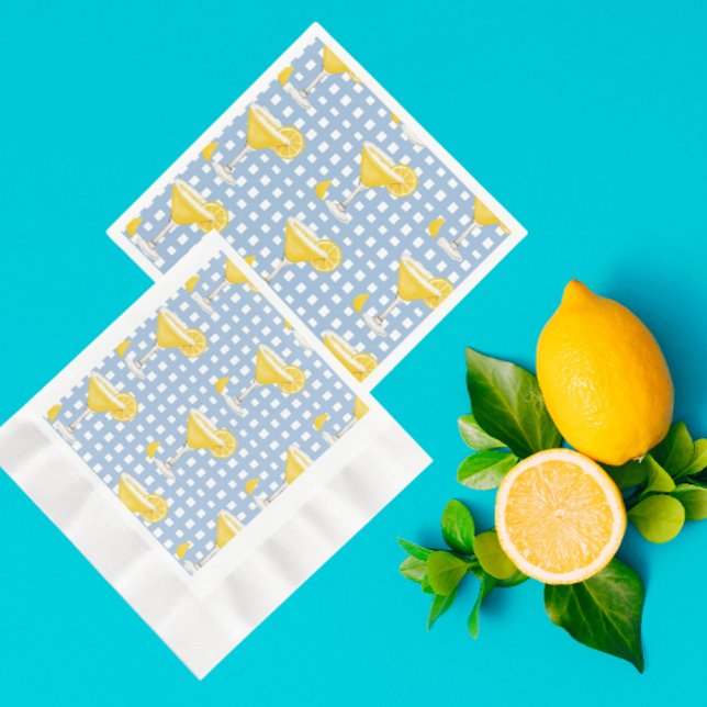 Guardanapo De Papel Retro Amarelo Ensolarado Limão Gota Azul Xadrez (Perfect lemon party napkins!)
