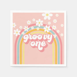 Guardanapo De Papel Retro Arco-íris Groovy Um 1º Aniversário