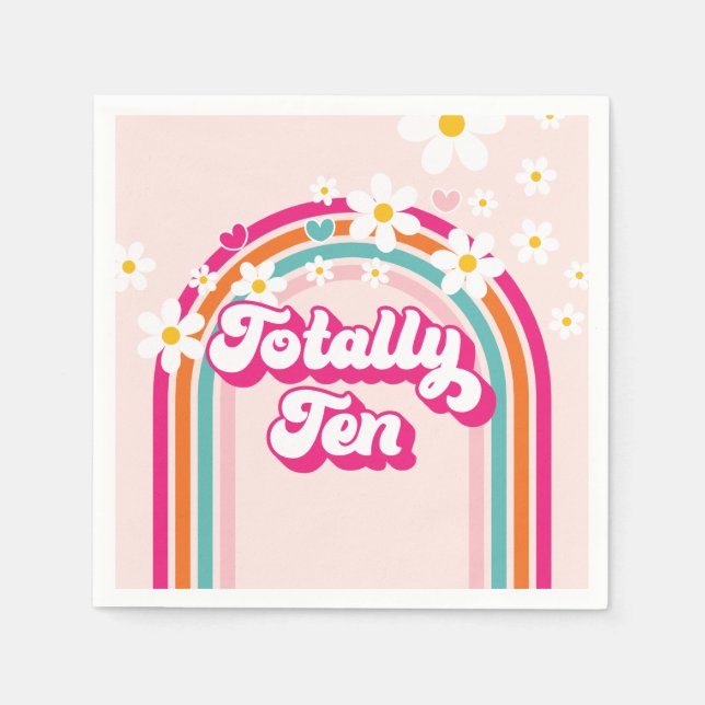 Guardanapo De Papel Retro Arco-Íris Totalmente Dez Décimo Aniversário (Frente)