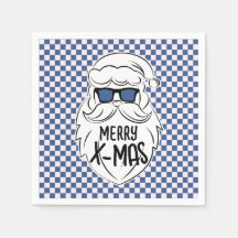 Retro Azul Rosa Xadrez Papai Noel Natal 