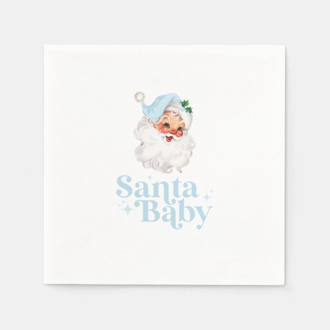 Guardanapo De Papel Retro Azul Santa Bebê chás de bebê de Natal (Frente)