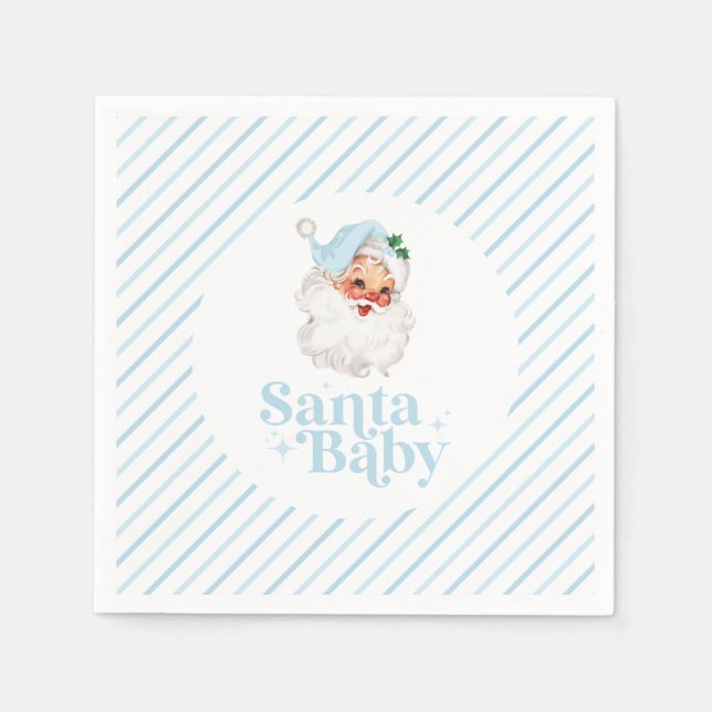 Guardanapo De Papel Retro Azul Santa Bebê chás de bebê de Natal (Frente)
