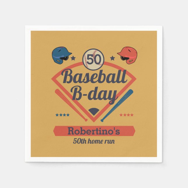 Guardanapo De Papel Retro Baseball B-Day Men's 50th Birthday (Frente)