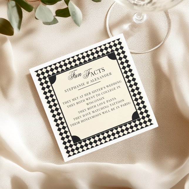 Guardanapo De Papel Retro Black & Ivory Fun Facts Old Money Wedding (Criador carregado)