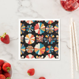 Guardanapo De Papel Retro Black Rainbow geometric Flowers Pattern