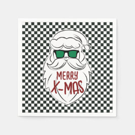 Guardanapo De Papel Retro Black White Checkered Santa Claus Christmas
