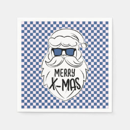 Guardanapo De Papel Retro Blue Pink Checkered Santa Claus Christmas 