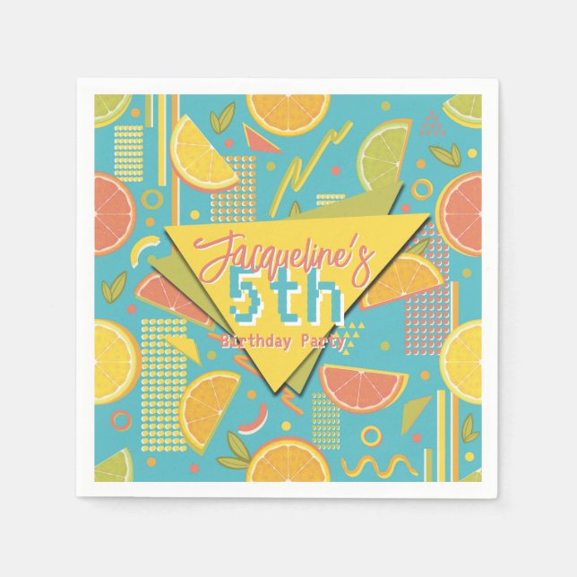 Guardanapo De Papel Retro Blue Summer Citrus Fruit Birthday (Frente)