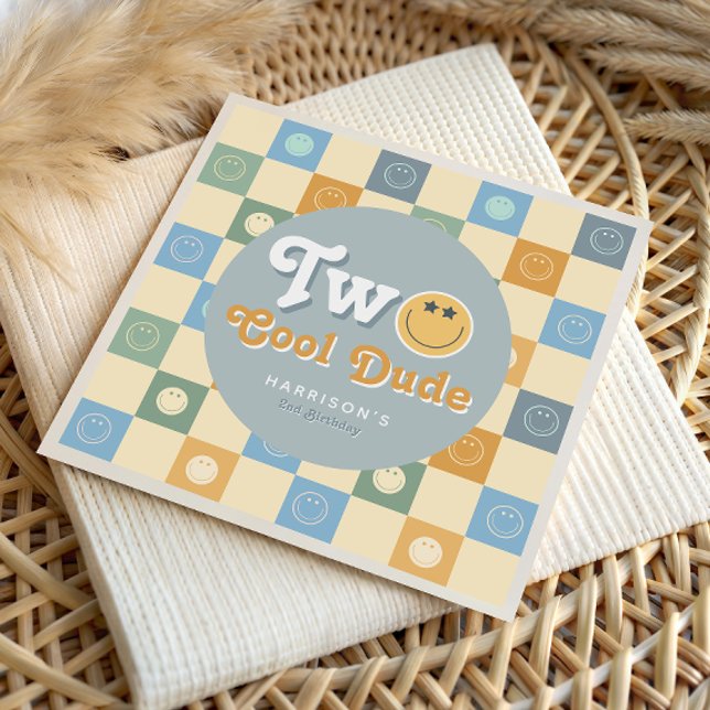 Guardanapo De Papel Retro Blue Two Cool Dude Boys 2nd Birthday (Criador carregado)