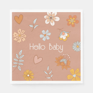 Guardanapo De Papel Retro Boho Floral Chá de fraldas Hello Baby Tablet