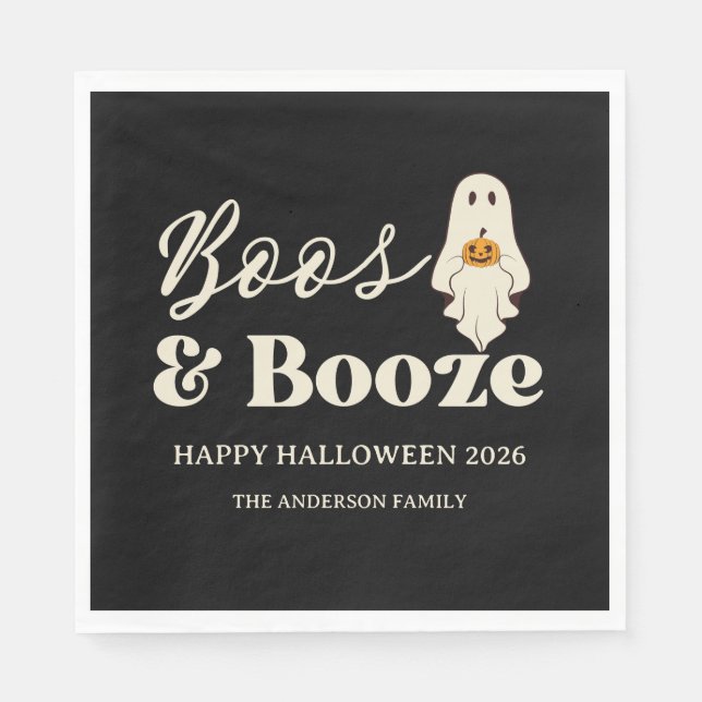 Guardanapo De Papel Retro Boos e Booze Spooky Halloween (Frente)