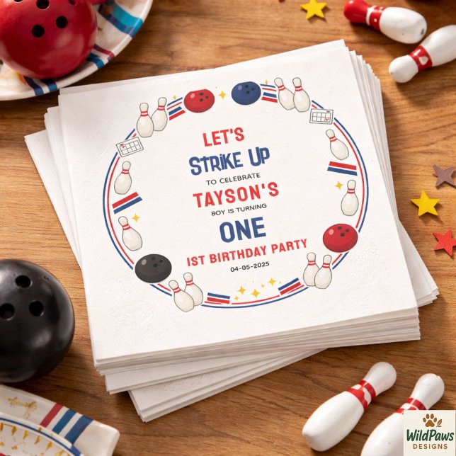 Guardanapo De Papel Retro Bowling 1st Birthday Party – Fun Kids  (Retro Bowling 1st Birthday Party – Fun Kids Napkins
)