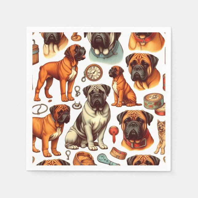 Guardanapo De Papel Retro Bullmastiff Seamless (Frente)