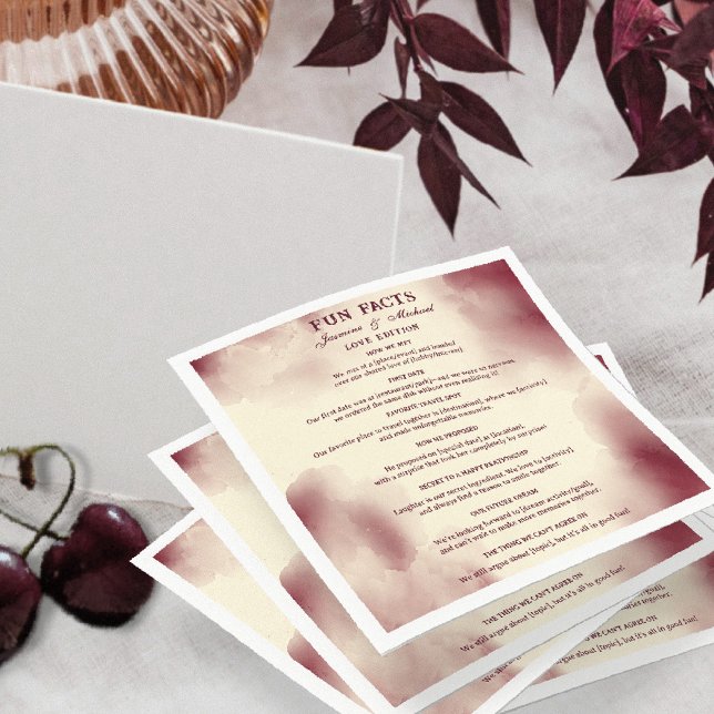 Guardanapo De Papel Retro Burgundy Elegant Ivory Wedding Fun Facts   (Criador carregado)