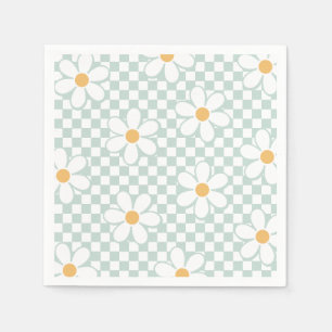 Guardanapo De Papel Retro Checker Daisy Mint Aniversário
